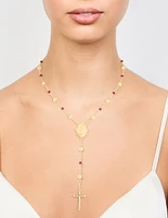 Gold Plated Rose Beaded Locket Cross Y-Necklace