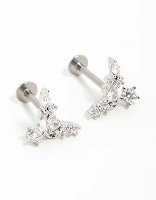 Surgical Steel Cubic Zirconia Marquise Flat Back Earrings