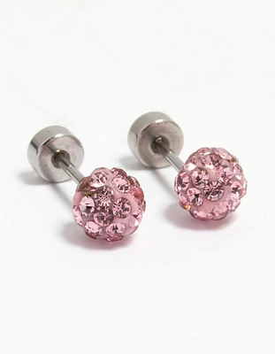 Kids Surgical Steel Pink Diamante Flat Back Earrings