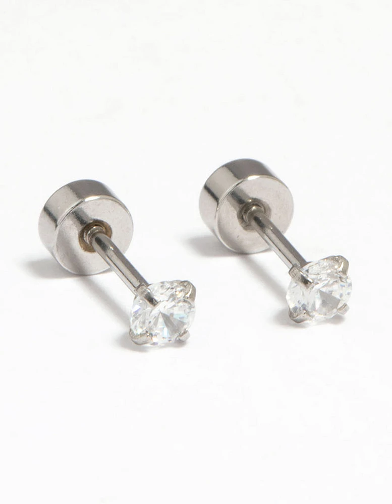 Kids Surgical Steel Cubic Zirconia Flat Back Earrings