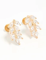 Gold Plated Surgical Steel Cubic Zirconia Leaf Flat Back Earrings