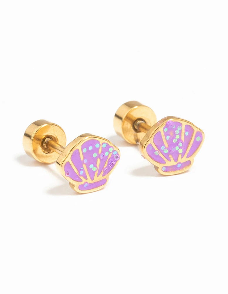 Kids Gold Plated Surgical Steel Shell Flat Back Earrings