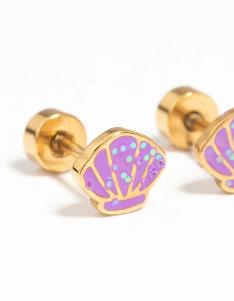 Kids Gold Plated Surgical Steel Shell Flat Back Earrings