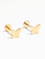 Kids Gold Plated Surgical Steel Butterfly Flat Back Earrings