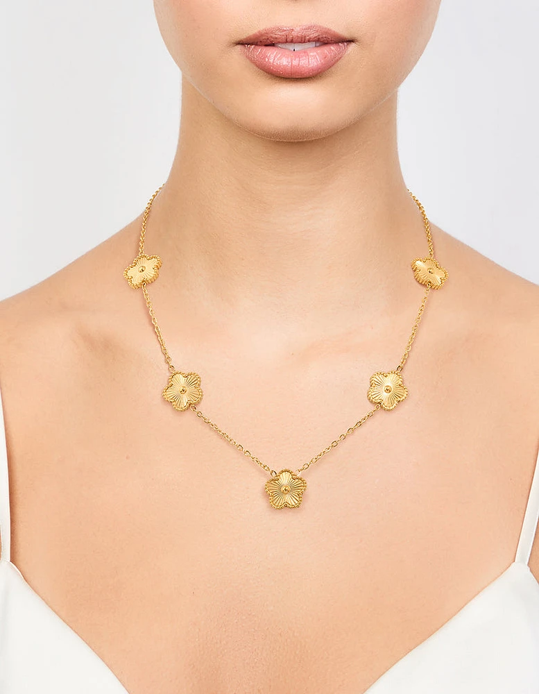 Waterproof Gold Plated Stainless Steel Flower Pendant Necklace