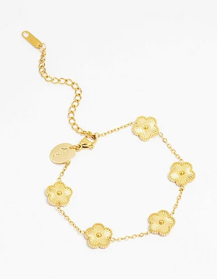 Waterproof Gold Plated Stainless Steel Five Petal Flower Bracelet