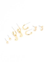 Gold Plated Cubic Zirconia Letter J Stud & Hoop Earrings 4-Pack