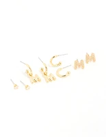 Gold Plated Cubic Zirconia Letter M Stud & Hoop Earrings 4-Pack