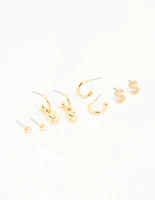 Gold Plated Cubic Zirconia Letter S Stud & Hoop Earrings 4-Pack
