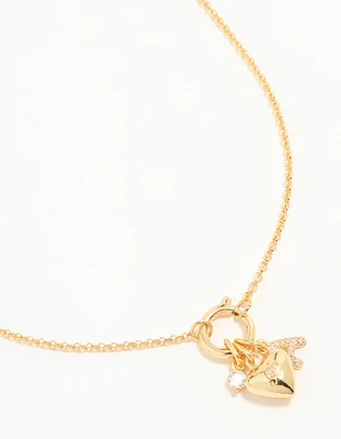 Gold Plated Bubble A & Heart Charm Necklace