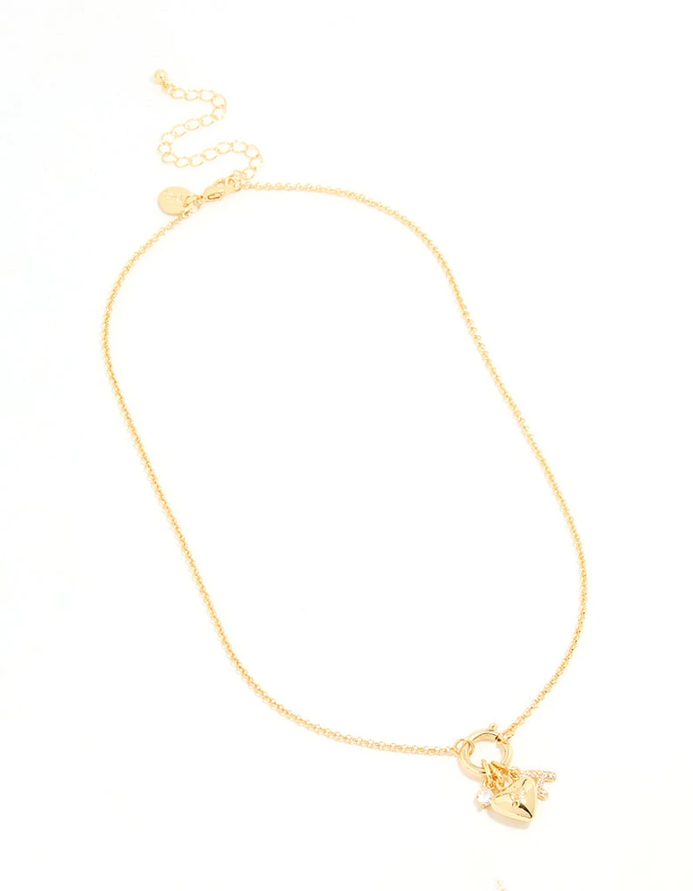 Gold Plated Bubble A & Heart Charm Necklace