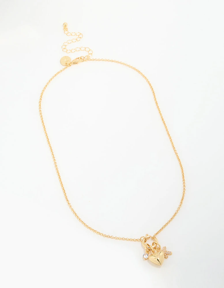 Gold Plated Bubble K & Heart Charm Necklace