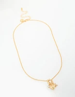 Gold Plated Bubble K & Heart Charm Necklace