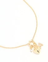 Gold Plated Bubble M & Heart Charm Necklace