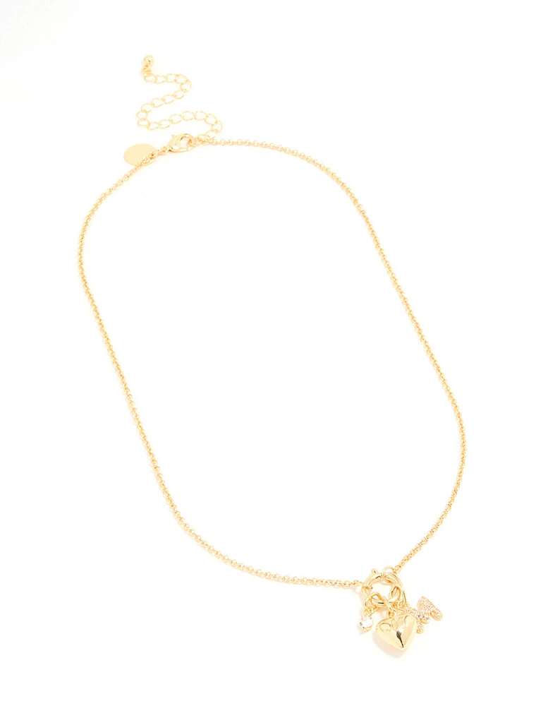 Gold Plated Bubble M & Heart Charm Necklace