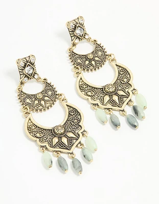 Antique Gold Beaded Textured Drop Earrings