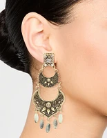Antique Gold Beaded Textured Drop Earrings