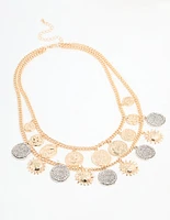 Gold Mixed Metal Coin Layered Necklace