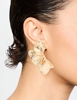 Gold Etched Large Leaf Drop Earrings