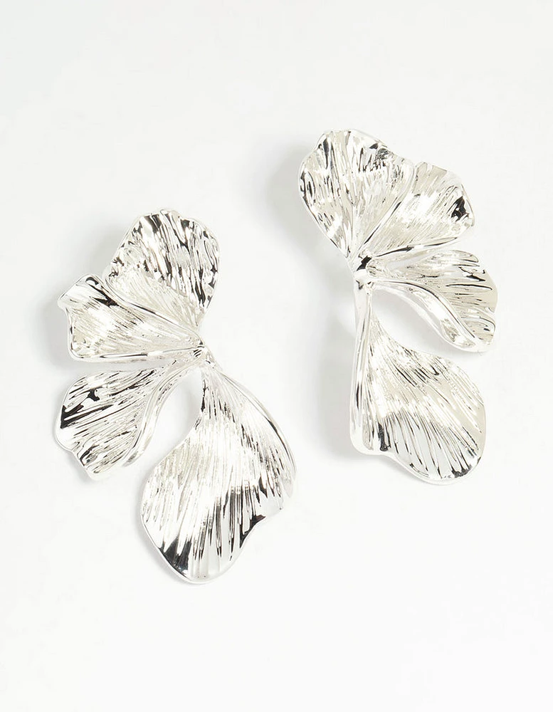 Silver Plated Organic Petal Stud Earrings