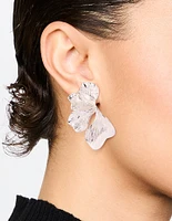 Silver Plated Organic Petal Stud Earrings