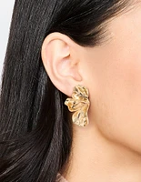 Gold Plated Organic Petal Small Stud Earrings
