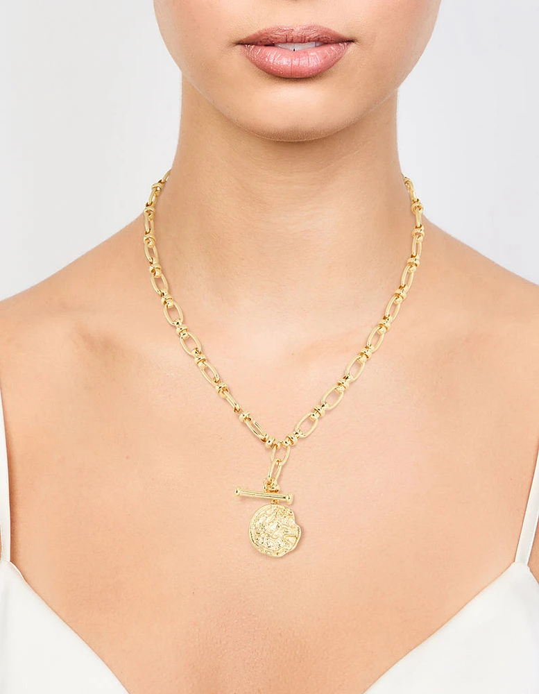 Gold Plated Coin Pendant T&O Necklace