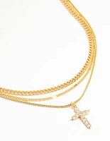 Gold Plated Cross & Chain Layered Necklace