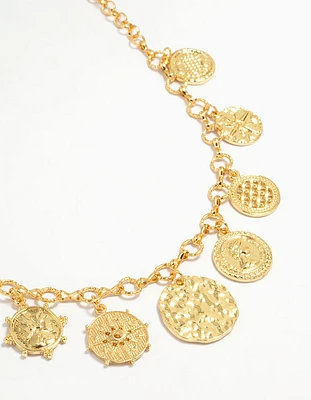Gold Plated Coin Disc Charm Pendant Necklace