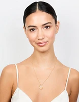 Gold Cubic Zirconia Textured Heart Pendant Necklace