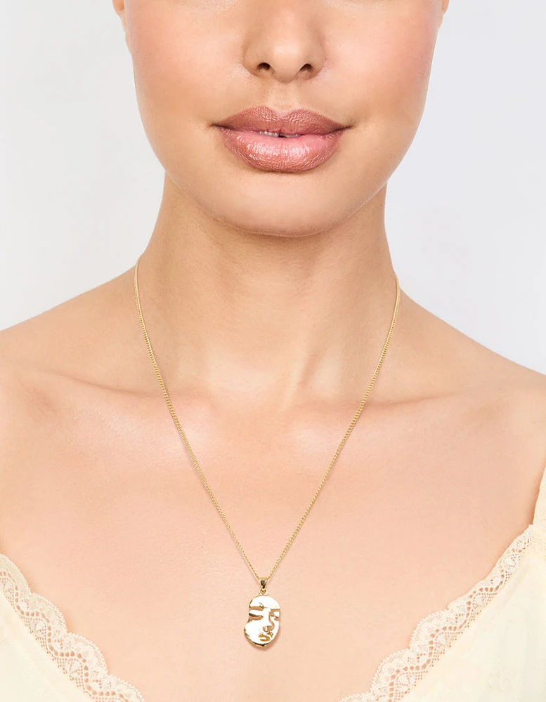 Gold Face Pendant Necklace