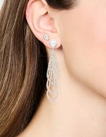 Silver Diamante Pearl Triangular Layered Earrings 2-Pack