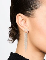 Silver Diamante Open Circle Cupchain Drop Earrings