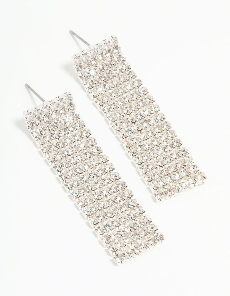 Silver Diamante Thick Straight Cupchain Drop Earrings