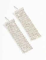 Silver Diamante Thick Straight Cupchain Drop Earrings