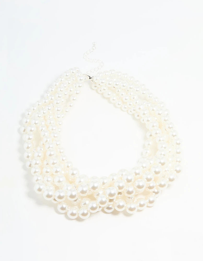 Silver Braided Pearl Layered Necklace