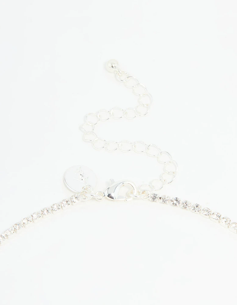 Silver Diamante Marquise Zigzag V Necklace & Earring Set