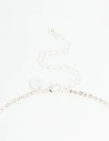 Silver Diamante Marquise Zigzag V Necklace & Earring Set