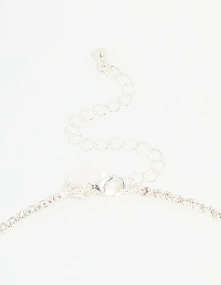 Silver Diamante Cupchain Tassel Vine Necklace & Earrings Set