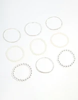 Silver Diamante & Pearl Ball Bracelets 9-Pack