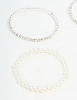 Silver Diamante & Pearl Ball Bracelets 9-Pack