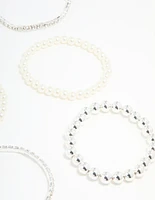Silver Diamante & Pearl Ball Bracelets 9-Pack