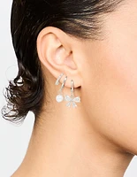 Silver Cubic Zirconia Pearl Bow Huggie Earrings 3-Pack