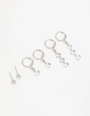 Silver Cubic Zirconia Stud & Huggie Earrings 3-Pack