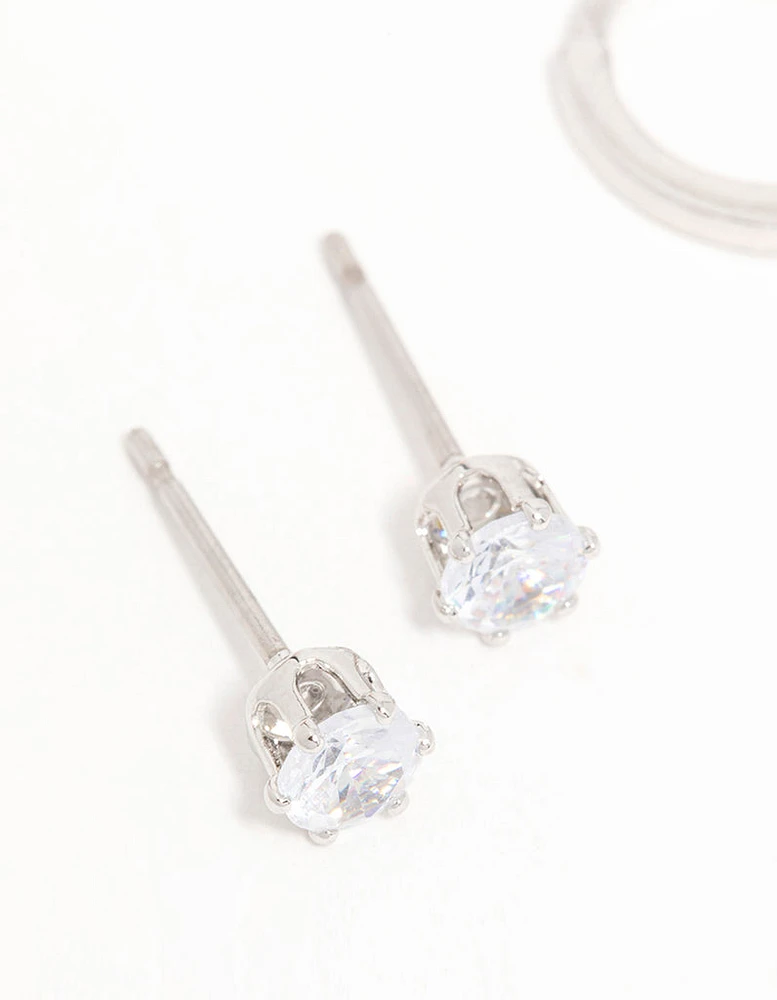 Silver Cubic Zirconia Stud & Huggie Earrings 3-Pack