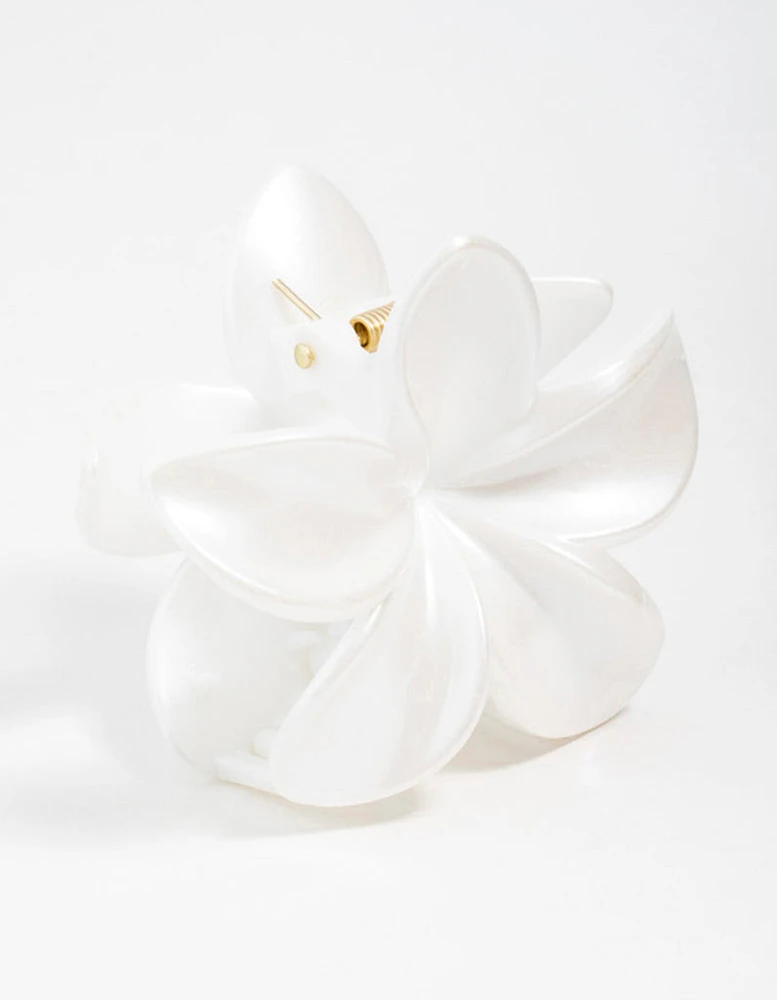 White Frangipani Flower Claw Clip