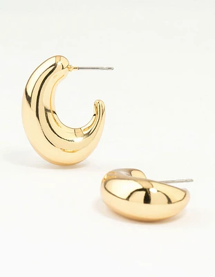Gold Plated Brass Elongated Chunky Hoop Earrings