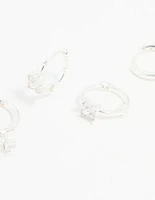 Silver Plated Brass Diamante Baguette Flower Hoop & Stud Earrings 4-Pack