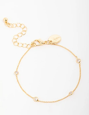 Gold Plated Brass Cubic Zirconia Dainty Bracelet