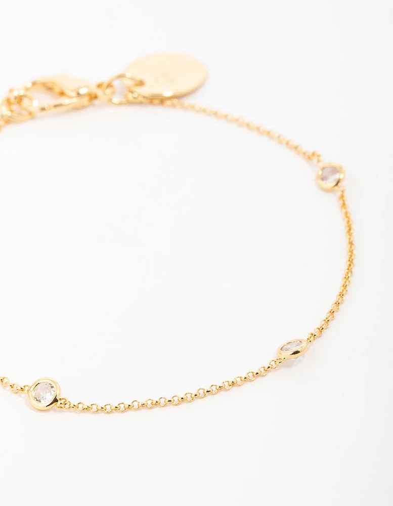 Gold Plated Brass Cubic Zirconia Dainty Bracelet
